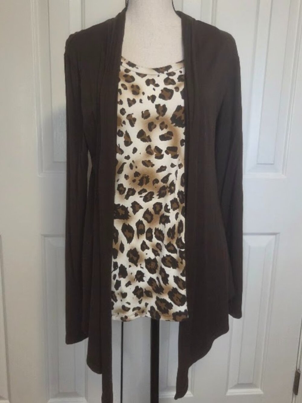 Fabrizio Gianni Large Faux Layered Leopard Print Draped Top